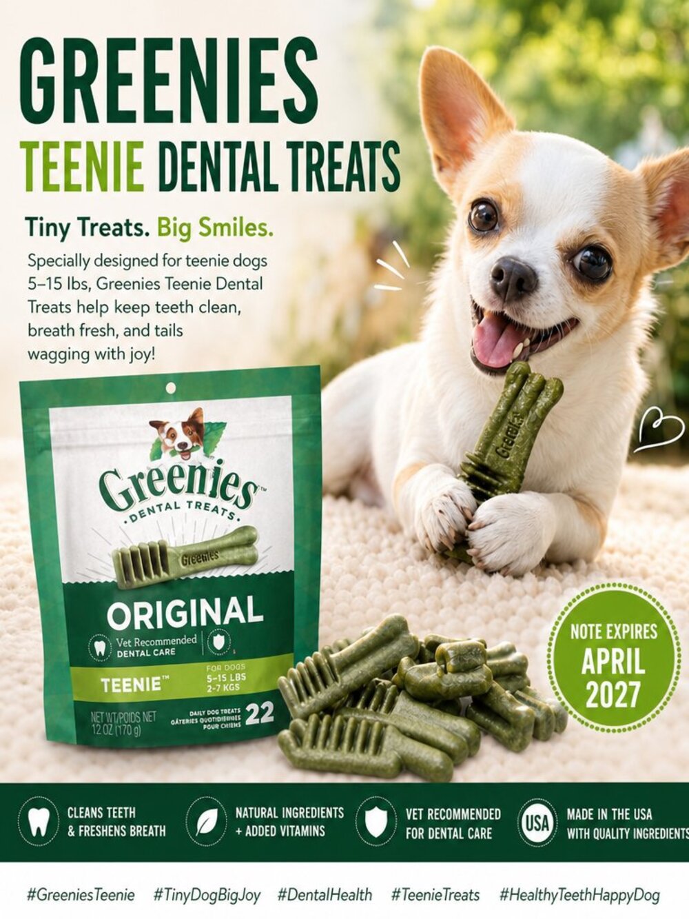 Greenies Teenie Dental Treats – 3 Pack Bundle  Expires Apr 2027